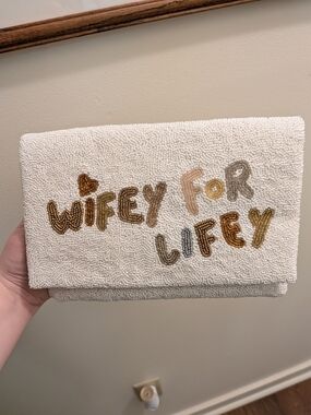 White Beaded 'Wifey for Lifey' Bag Bridal Bachelorette Pretty Robes